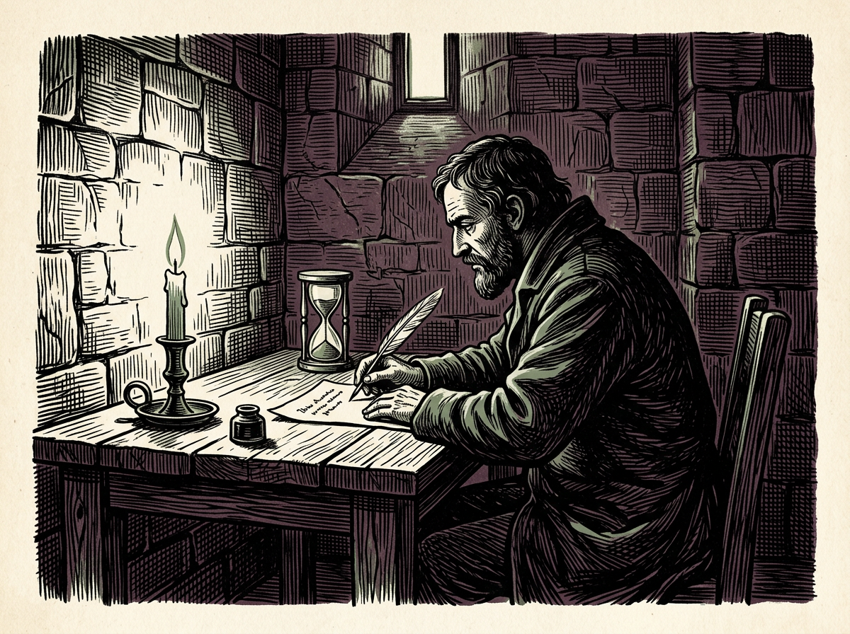 Editorial woodcut-style illustration for the dispatch “Seneca's Stoic framework transforms abstract theory into daily mental discipline.”, from The Bend Index, filed under moral method: applied stoicism.