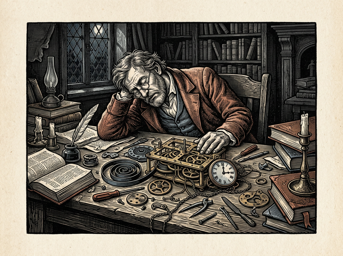 Editorial woodcut-style illustration for the dispatch “When weekend rest no longer cures Monday dread”, from The Bend Index, filed under root cause: systemic depletion.