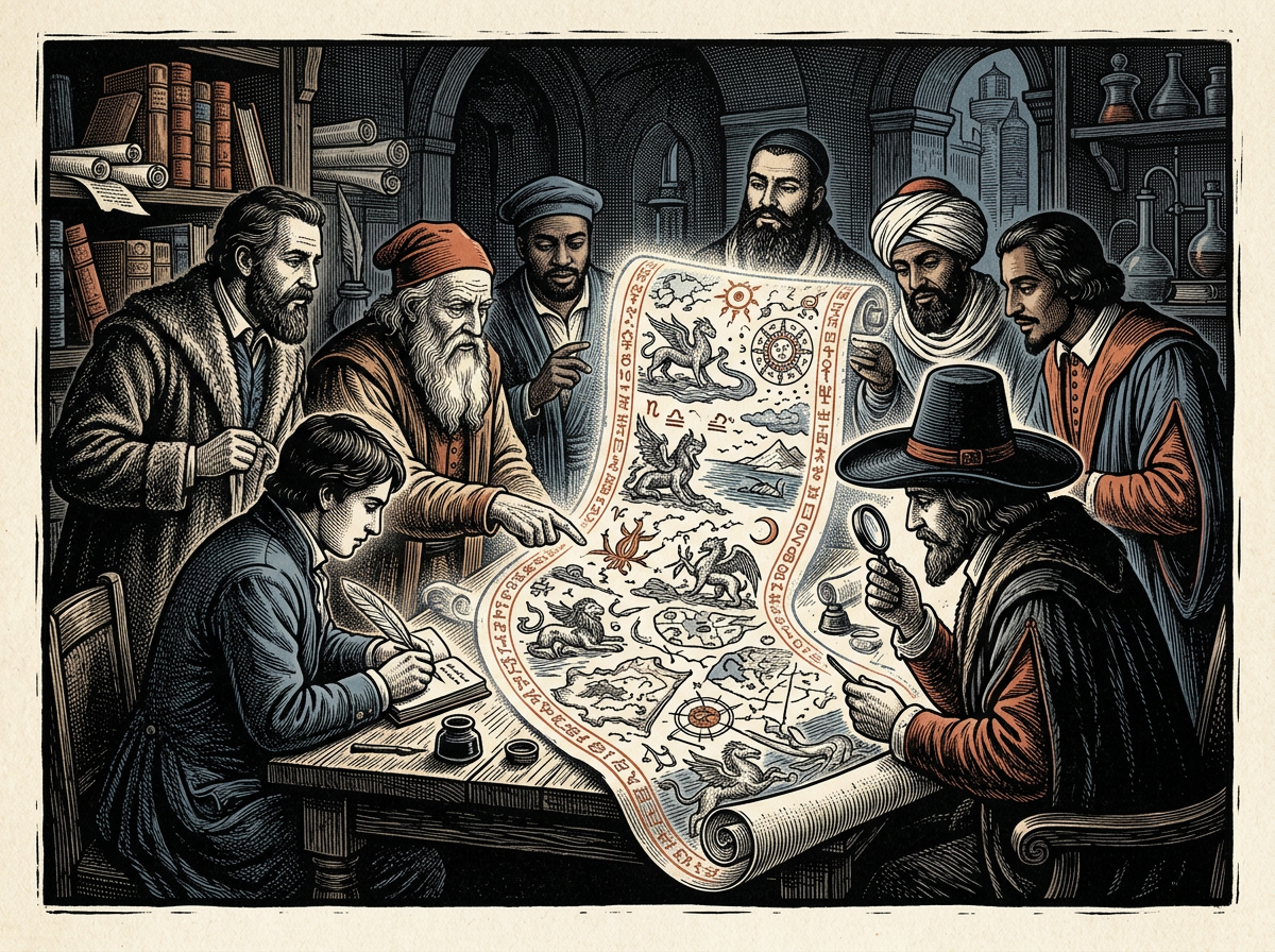 Editorial woodcut-style illustration for the dispatch “Web literature proves digital spaces can still foster genuine human empathy.”, from The Bend Index, filed under digital media: participatory reading.