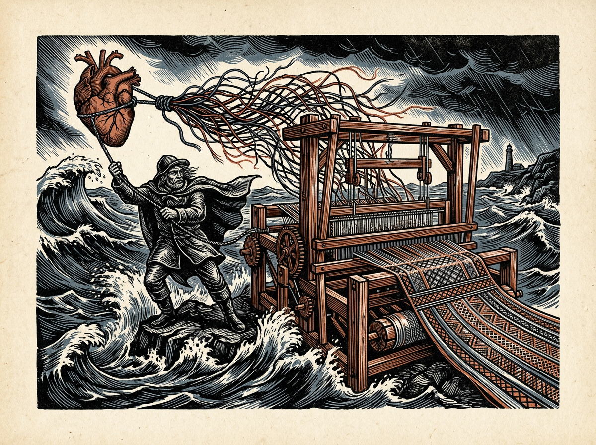 Editorial woodcut-style illustration for the dispatch “Intellectual insight cannot soothe a body trapped in survival mode”, from The Bend Index, filed under therapeutic limit: pure cognition.