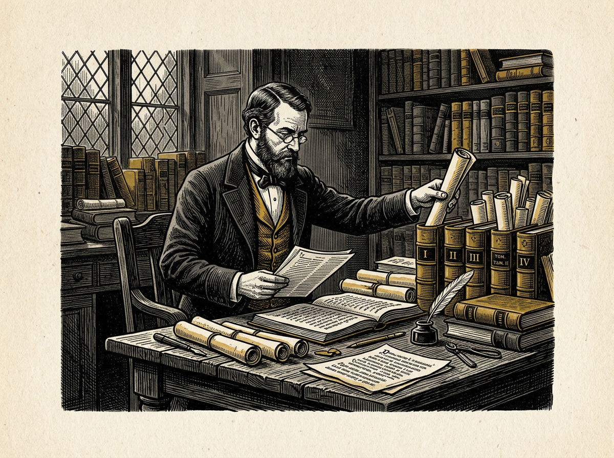 Editorial woodcut-style illustration for the dispatch “How repackaging Seneca turns ancient letters into modern cognitive tools”, from The Bend Index, filed under curated ethics: behavioral stoicism.