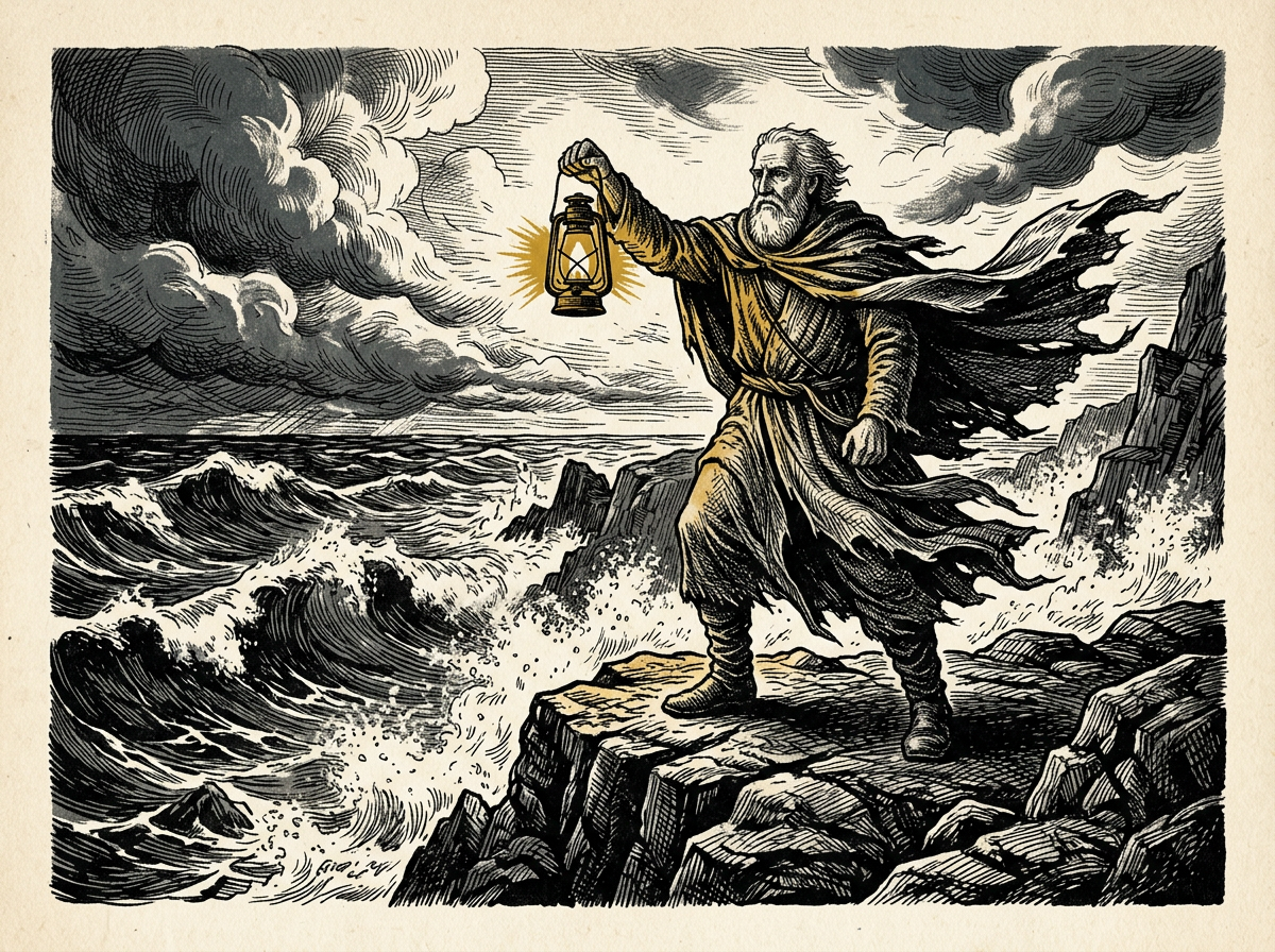 Editorial woodcut-style illustration for the dispatch “Stoicism yields true resilience only when agency is strictly internalized.”, from The Bend Index, filed under stoic praxis: cognitive governance.