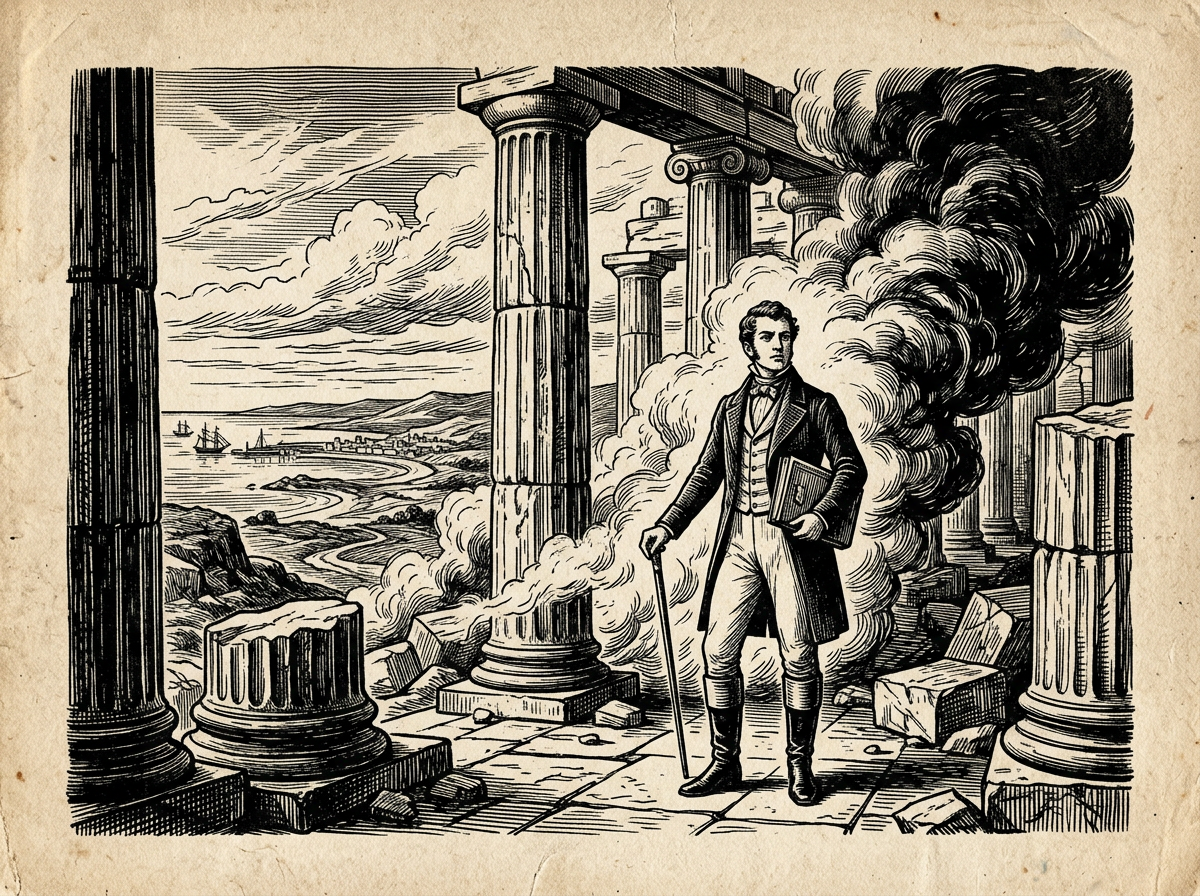 Editorial woodcut-style illustration for the dispatch “Do not reduce Zeno’s warning against pride to timid social etiquette.”, from A Critique of Modern Stoicism, filed under ethical reduction: social compliance.
