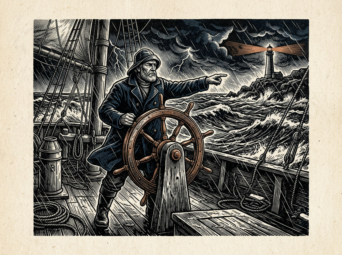 Editorial woodcut-style illustration for the dispatch “How emotional regulation turns raw impulse into reasoned leadership”, from The Bend Index, filed under core competency: impulse control.