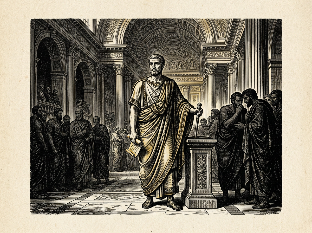 Editorial woodcut-style illustration for the dispatch “The art of preserving moral integrity inside compromised institutions”, from The Bend Index, filed under moral survival: systemic corruption.
