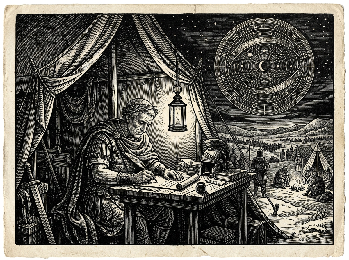 Editorial woodcut-style illustration for the dispatch “Pop Stoicism trades cosmic endurance for easy moralizing”, from A Critique of Modern Stoicism, filed under stoic mistranslation: social guilt.